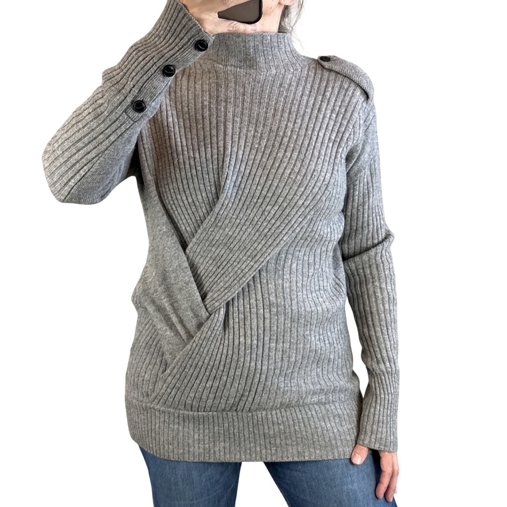 Rag & Bone Dale Twist Tunic Sweater Size S Heather Gray Merino Wool Ribbed Knit‎